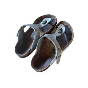Birkenstock Gizeh Thong Sandal Womens 36 Silver Cork Rubber Bottom Shoes